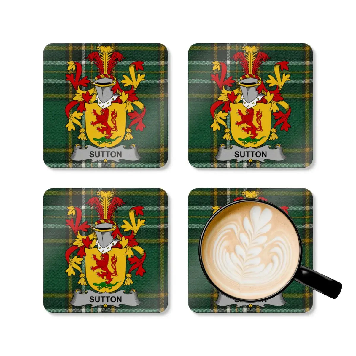 Sutton Family Crest Plaid Coaster Set Drink product