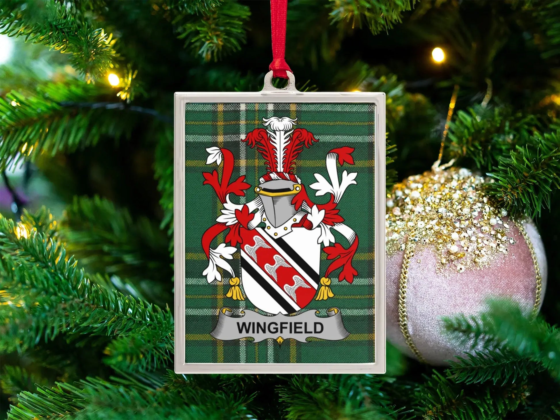 Wingfield Family Crest Plaid Holiday Ornament product