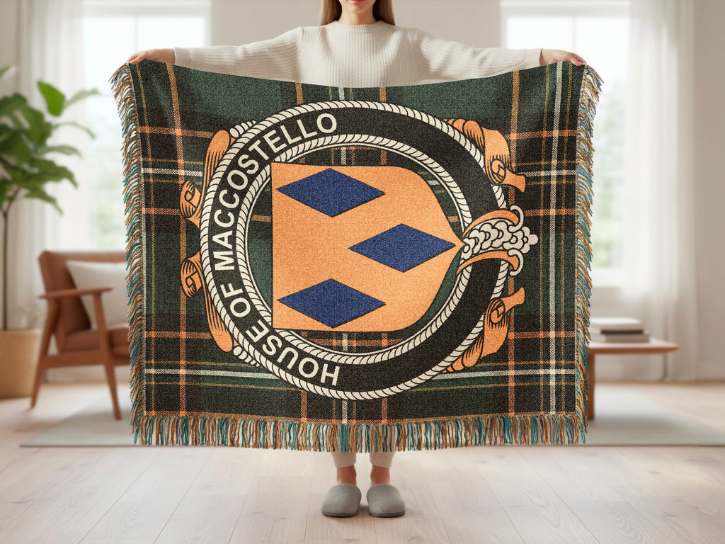 MacCostello surname blanket showing Irish National Tartan woven design
