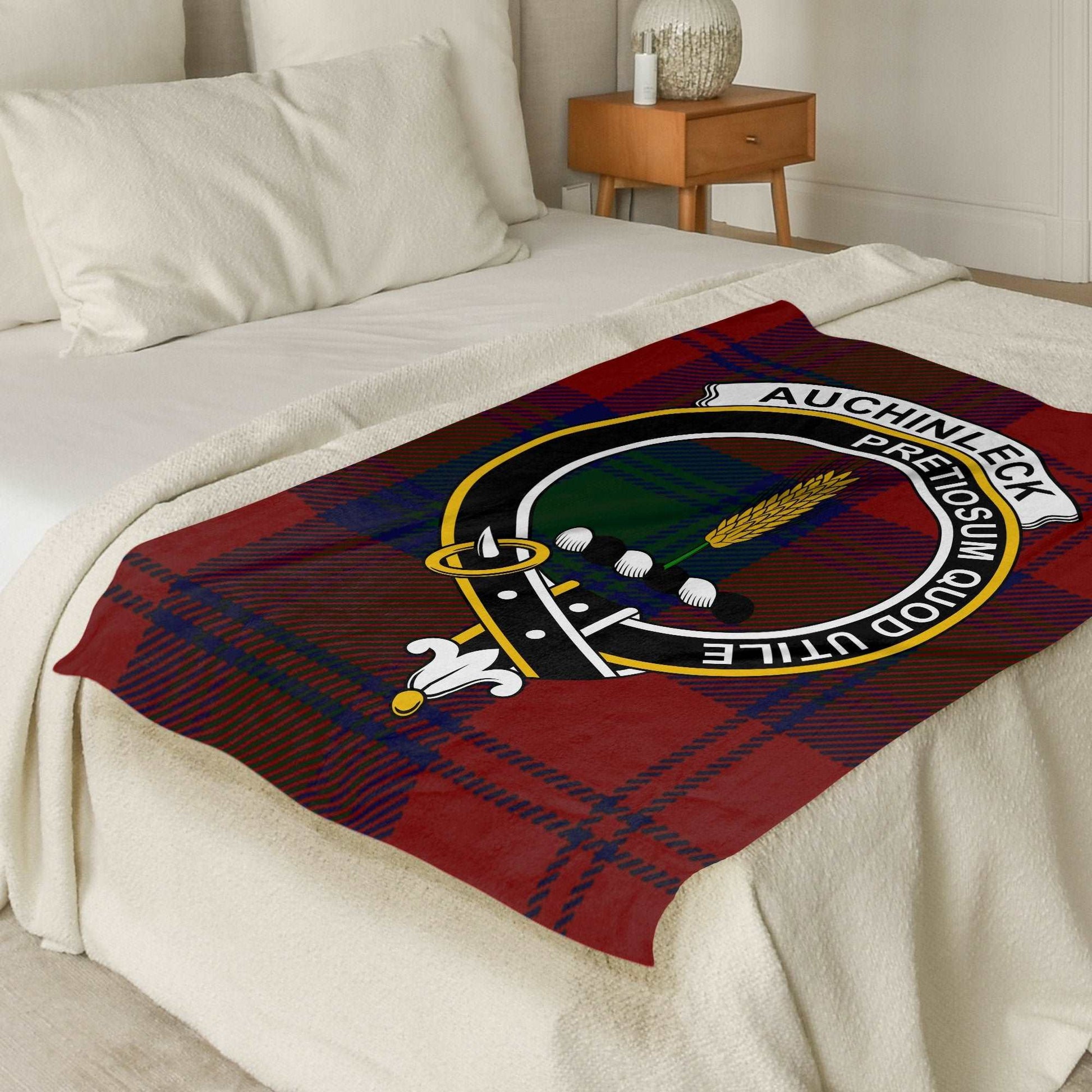 Auchinleck Scottish Tartan Crest Throw Blanket - Living Stone Gifts