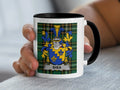 Shea Irish family crest black accent mug on Irish National Tartan