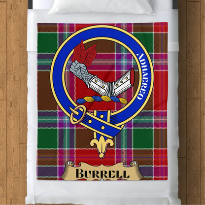 Scottish Clan Burrell Crest Tartan Throw Blanket - Living Stone Gifts