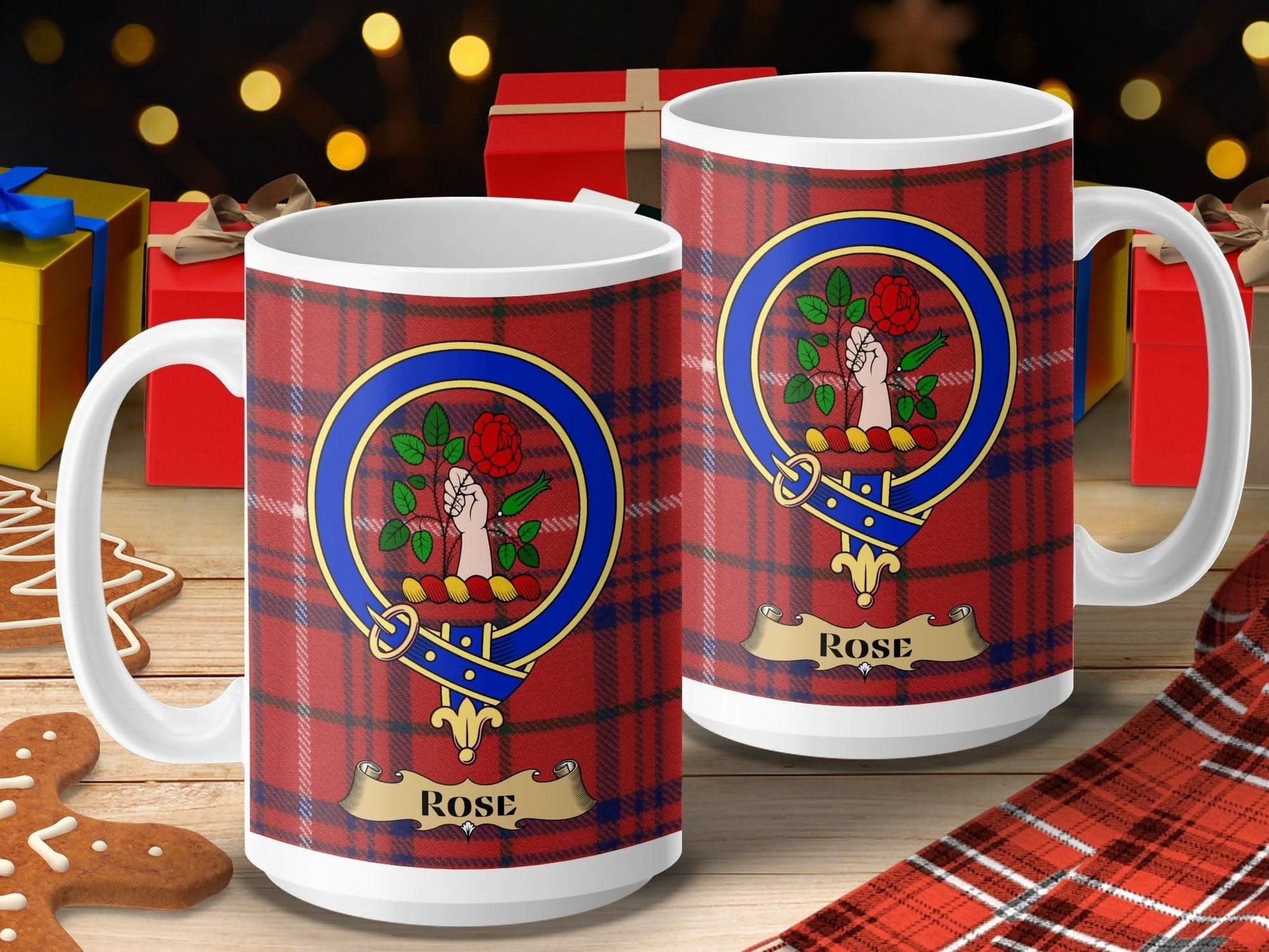 Personalized Clan Rose Mug with Red Plaid Design product type