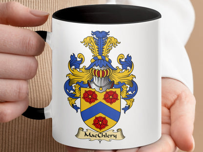 MacChlery Family Crest with Roses and Chevron Mug - Living Stone Gifts