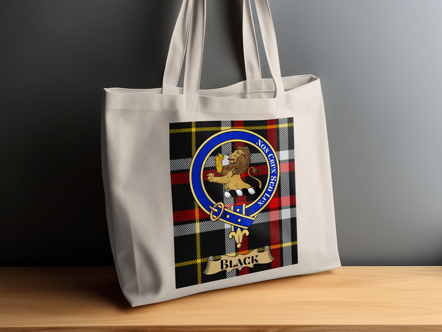 Black Clan Scottish Tartan Crest Design Tote Bag - Living Stone Gifts