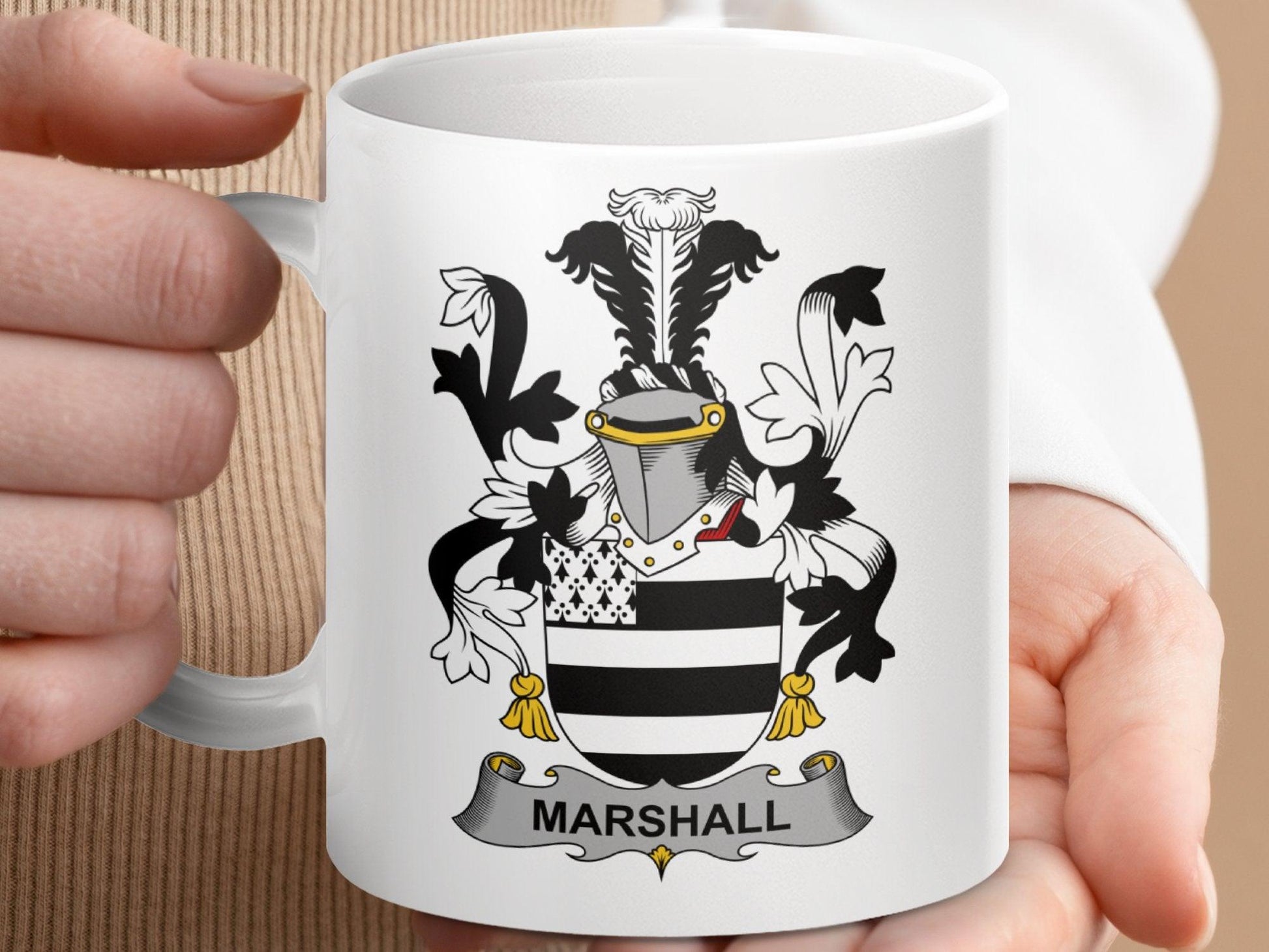 Marshall Surname Irish Family Coat of Arms Mug - Celtic Ancestry Gifts
