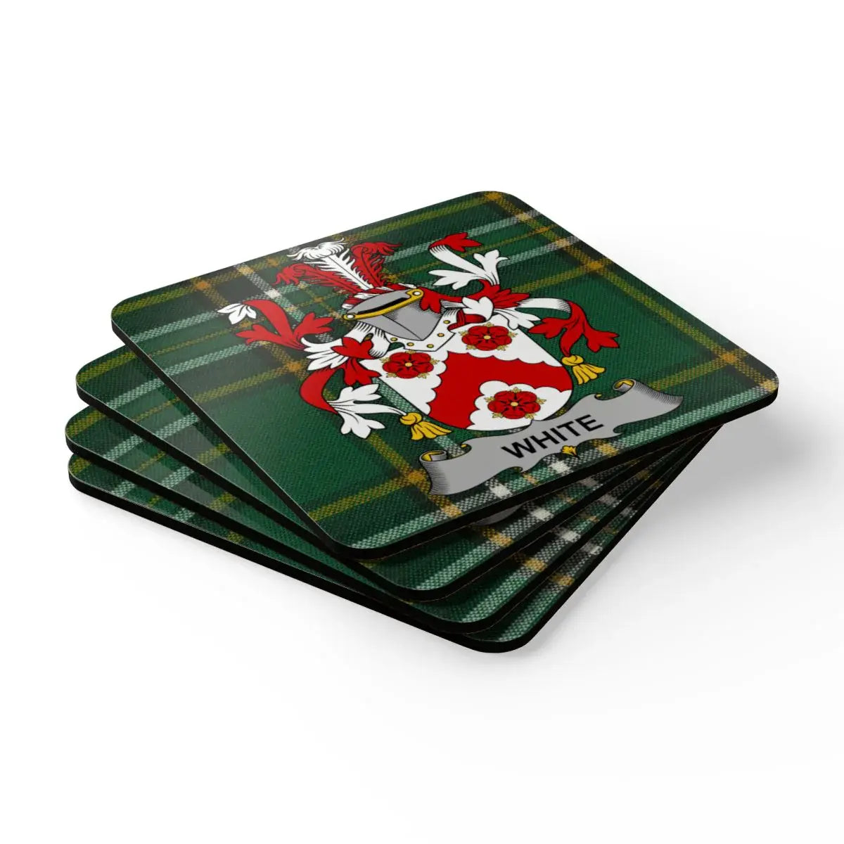 White Family Tartan Crest Design Coaster product type