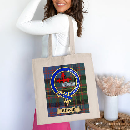 Bowie Clan Scottish Tartan Crest Tote Bag - Living Stone Gifts