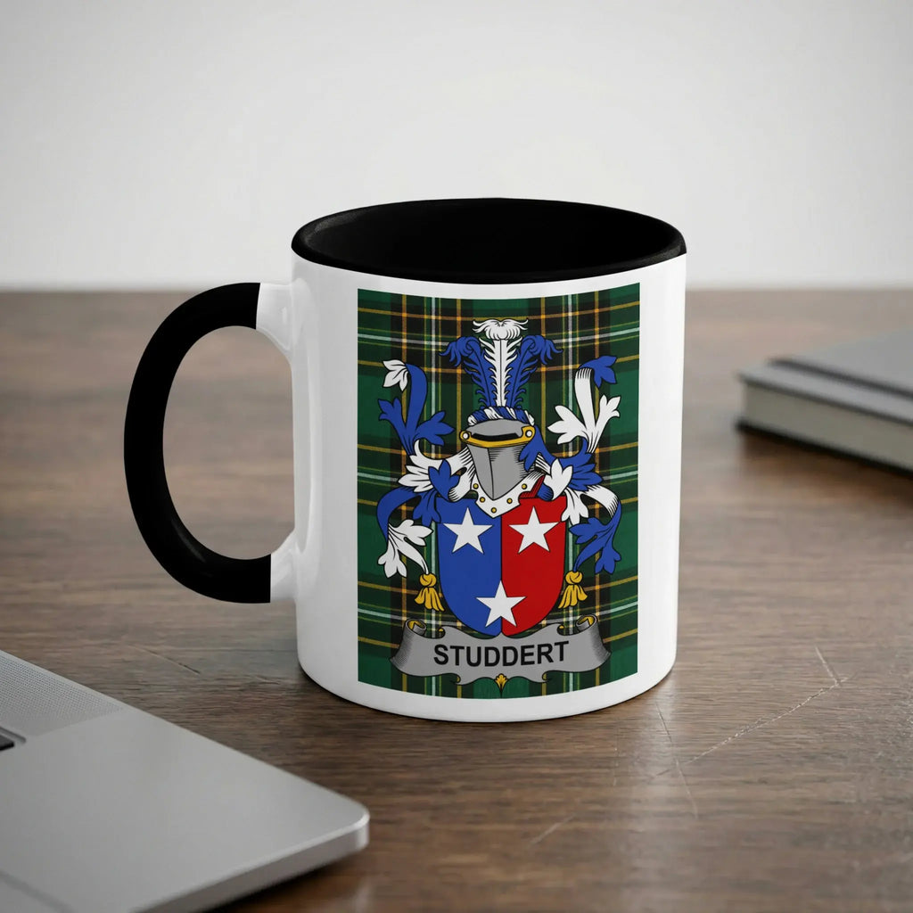 Studdert Irish heritage mug with black interior and family crest