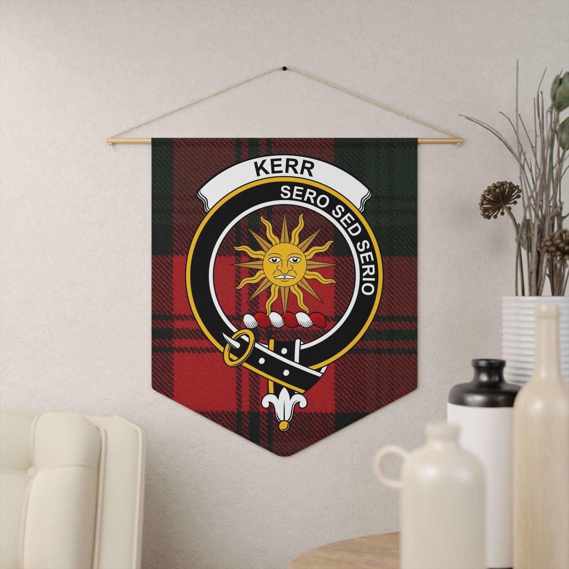 Kerr Clan Scottish Tartan Sun Motif Wall Pennant - Celtic Ancestry Gifts