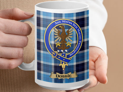 Clan Dobbie Scottish Tartan Crest Blue Plaid Mug - Living Stone Gifts