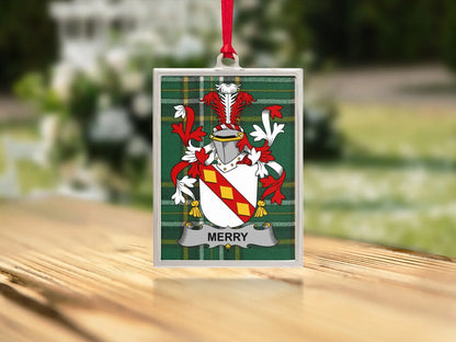 Merry Family Crest Plaid Green Holiday Ornament product type