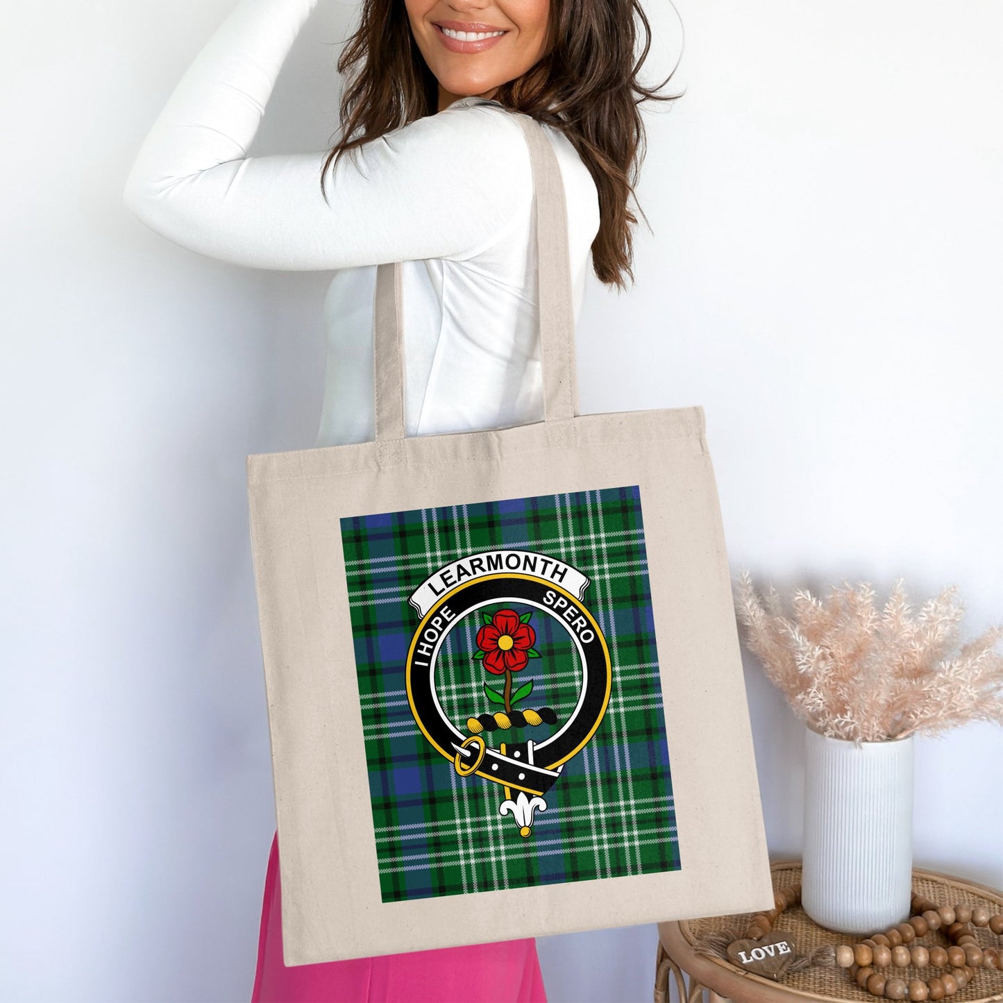 Clan Learmonth Scottish Crest Tartan Tote Bag - Living Stone Gifts