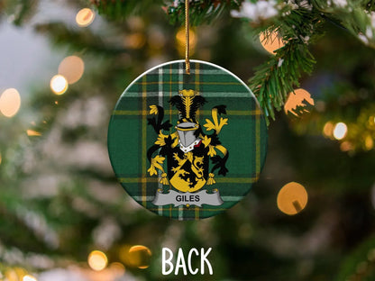 Custom Scottish Family Crest on Plaid Ornament product