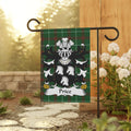 Green tartan flag with Price family crest featuring three white horses.