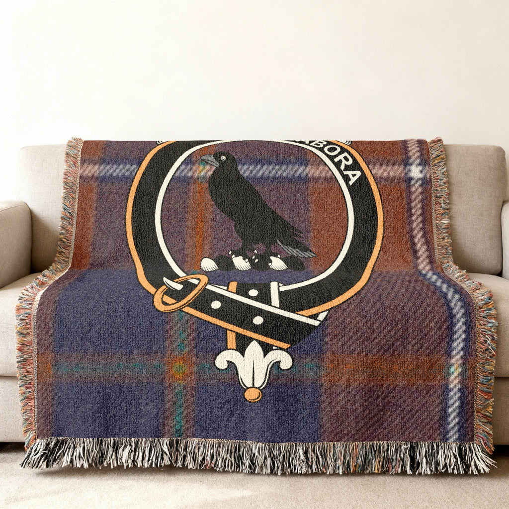 Traditional Plaid Throw Blanket with Black Raven Design