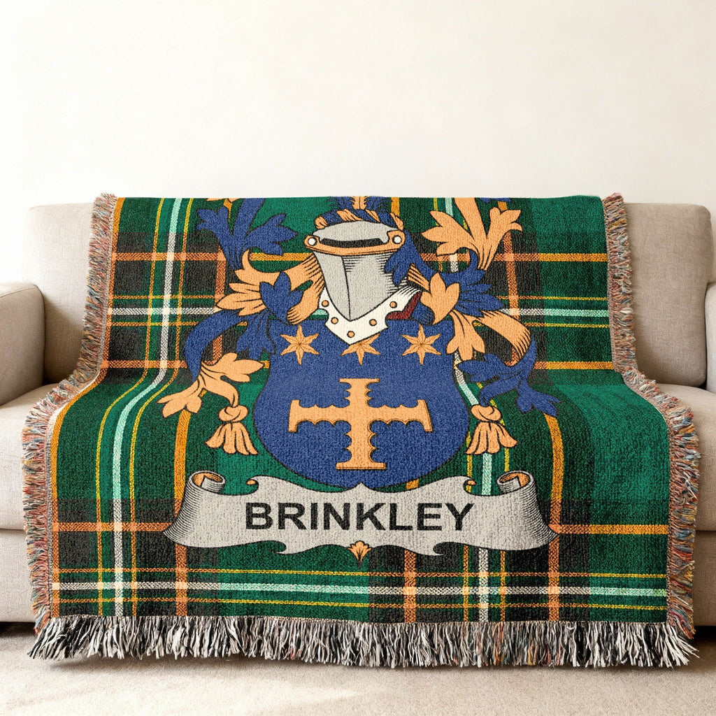 Brinkley Family Shield Crest Tartan Plaid Pattern Blanket