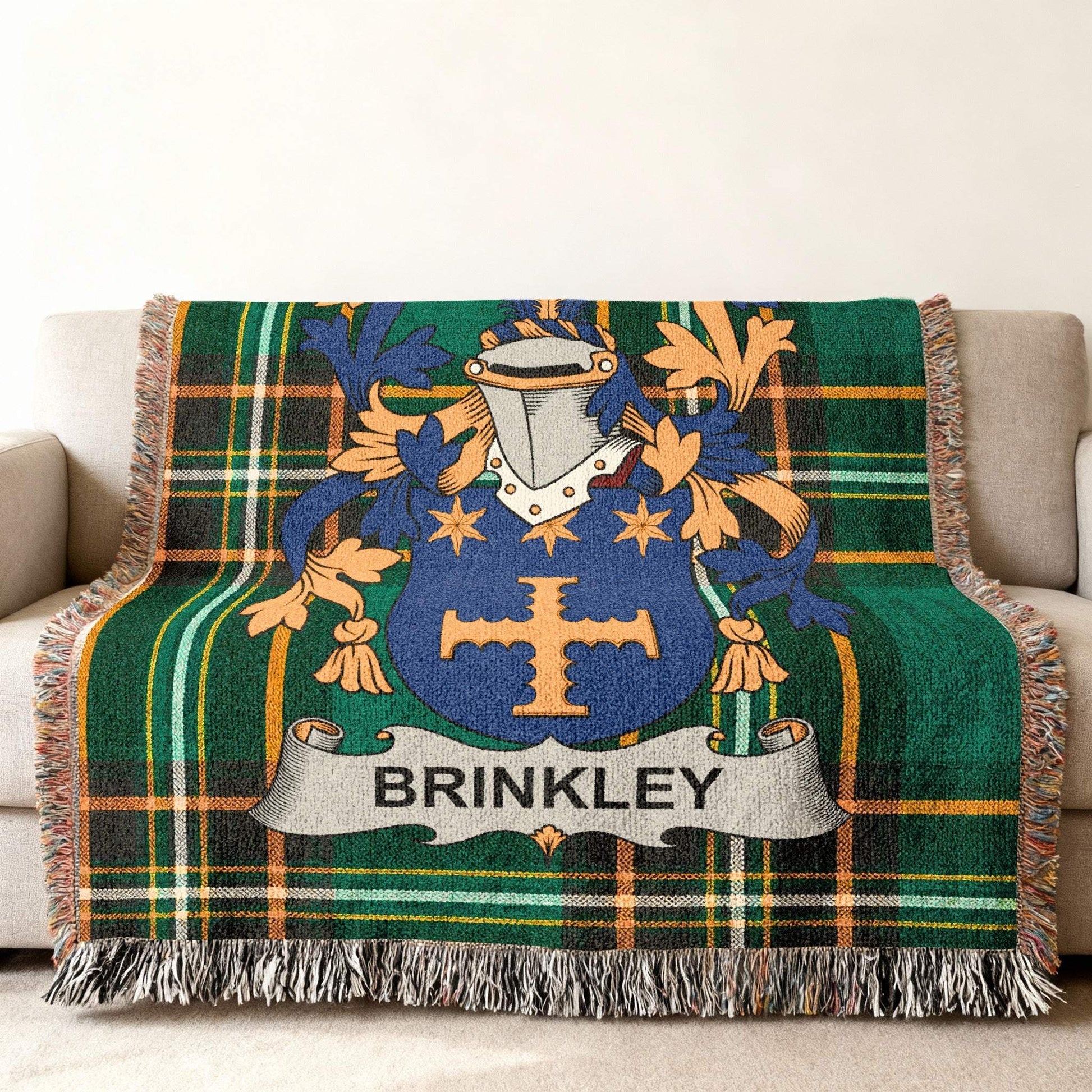 Brinkley Family Shield Crest Tartan Plaid Pattern Blanket