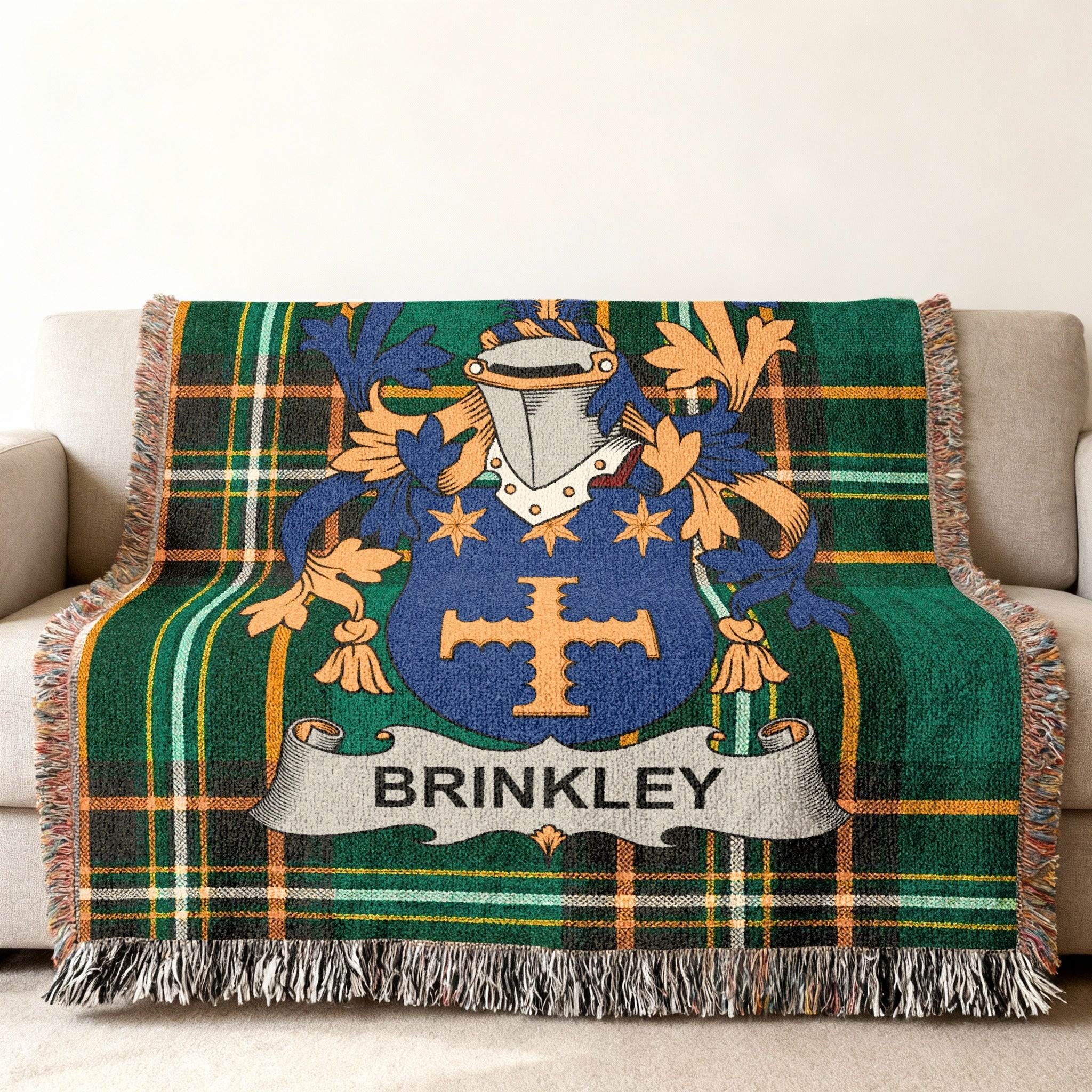 Brinkley Family Shield Crest Tartan Plaid Pattern Blanket