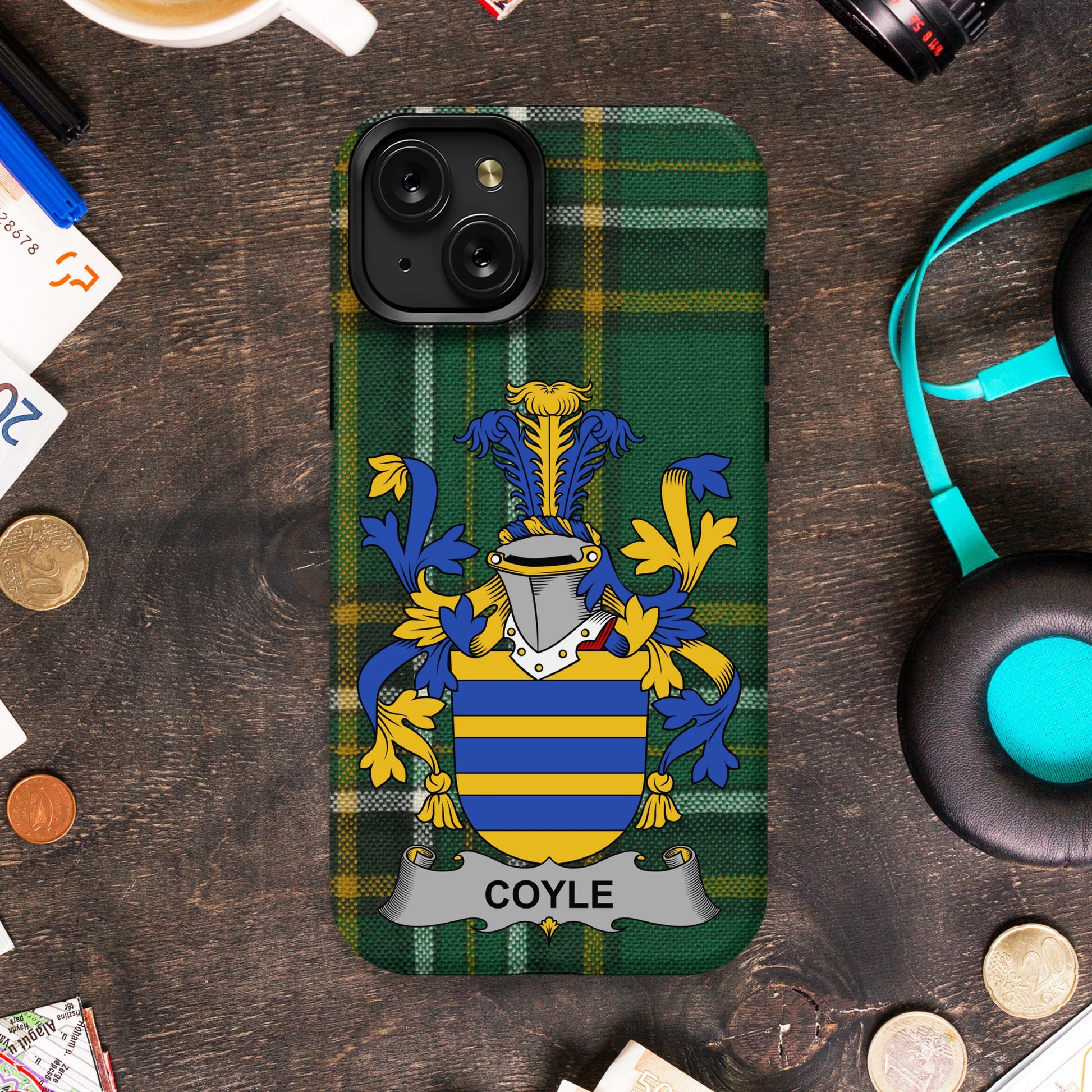 Coyle Family Crest Heraldic Pattern Cell Phone Cover - Celtic Ancestry Gifts