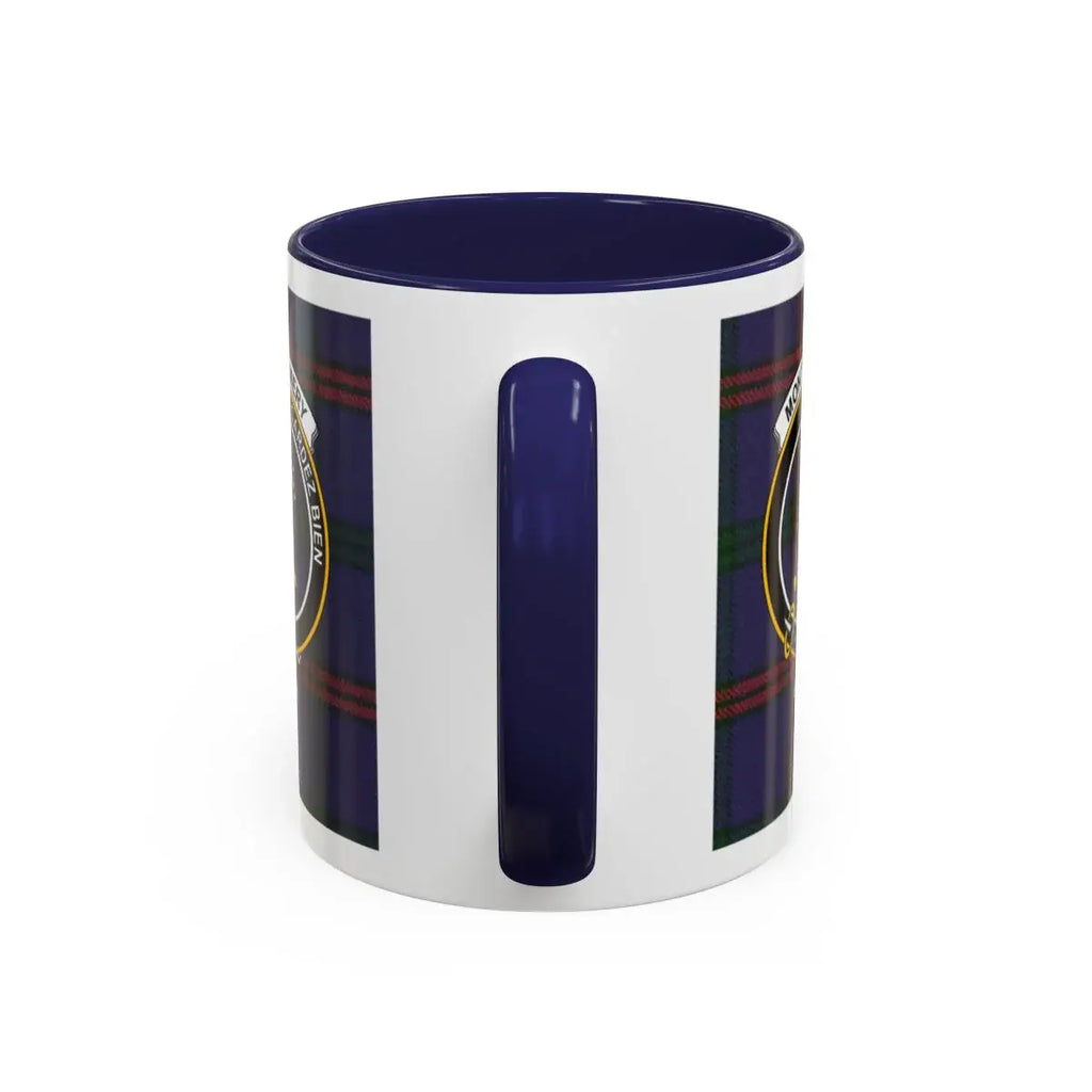 Montgomery Gardez Bien clan tartan pattern on ceramic accent mug — crest in navy colourway