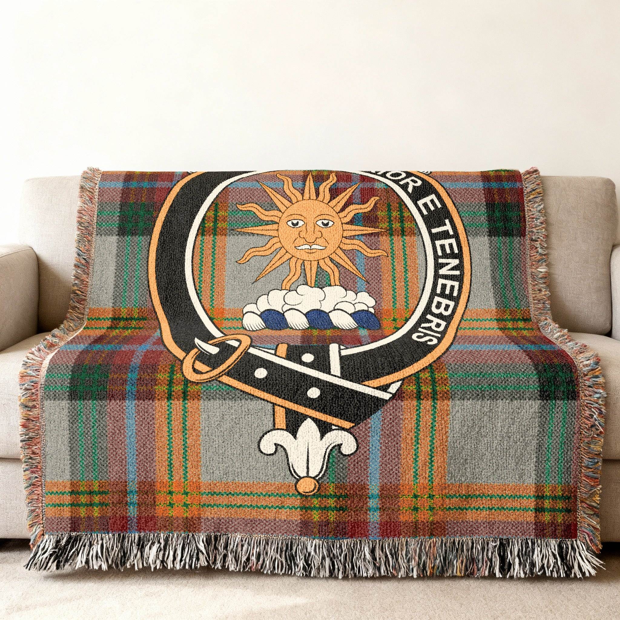 Colorful Sun and Plaid Pattern Decorative Blanket