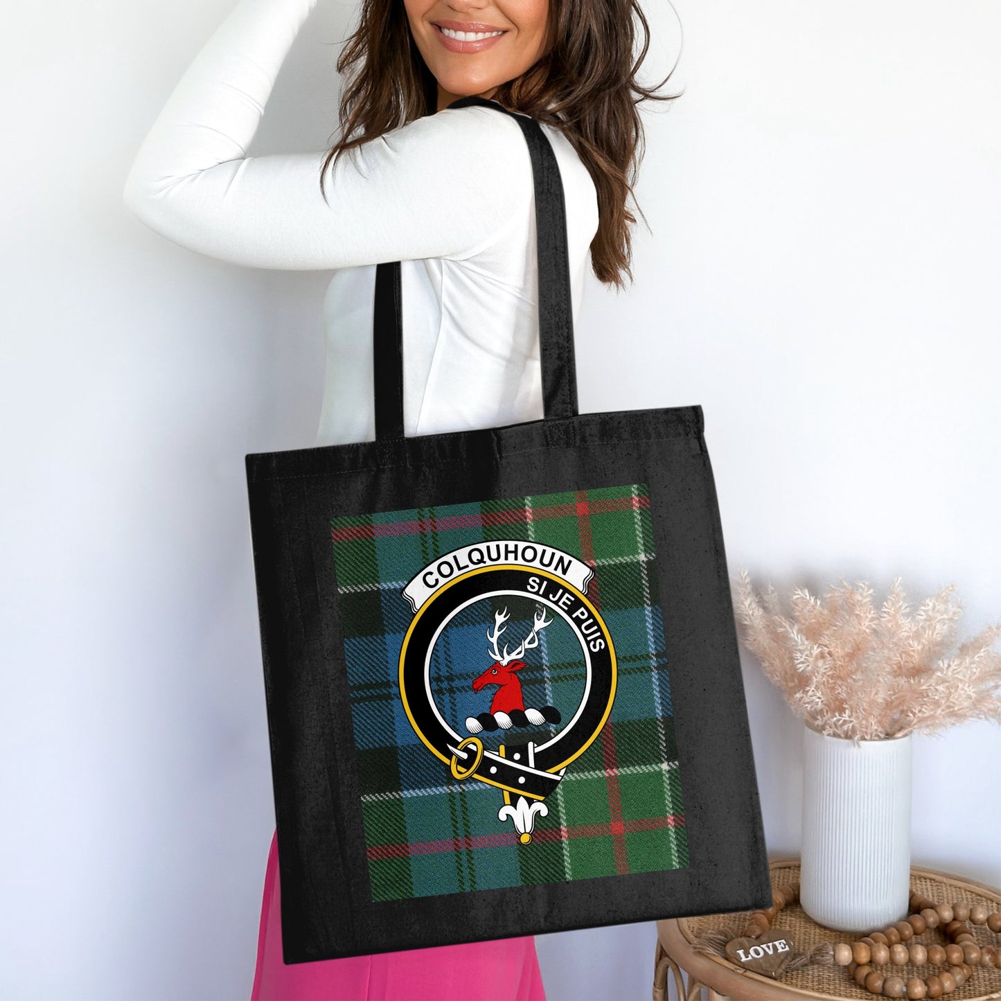 Colquhoun Clan Scottish Tartan Crest Tote Bag - Living Stone Gifts