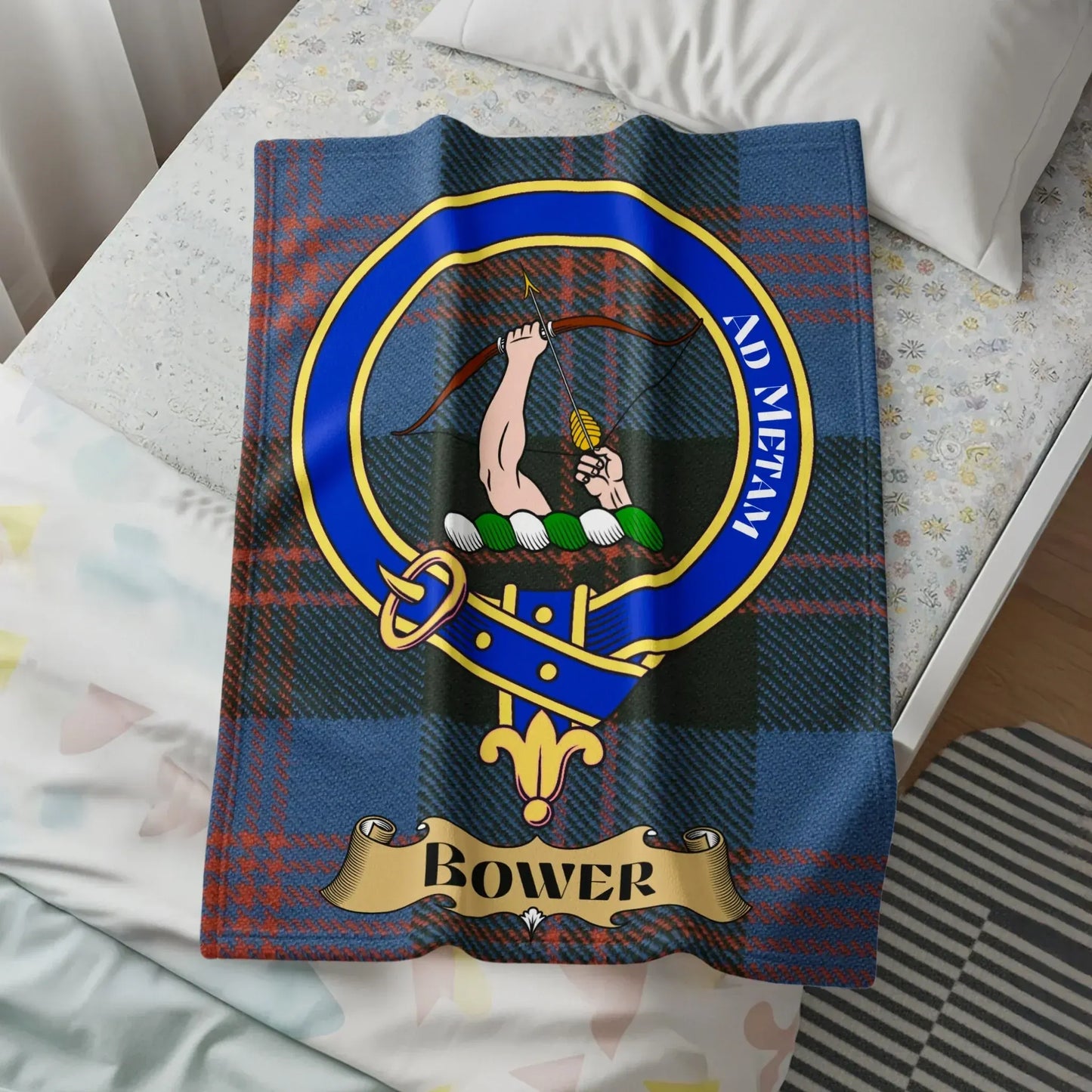 Personalized Clan Bower Tartan Crest Throw Blanket