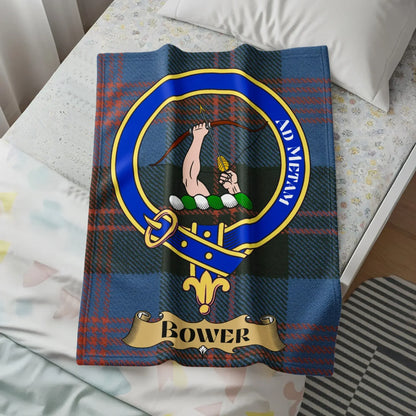 Personalized Clan Bower Tartan Crest Throw Blanket