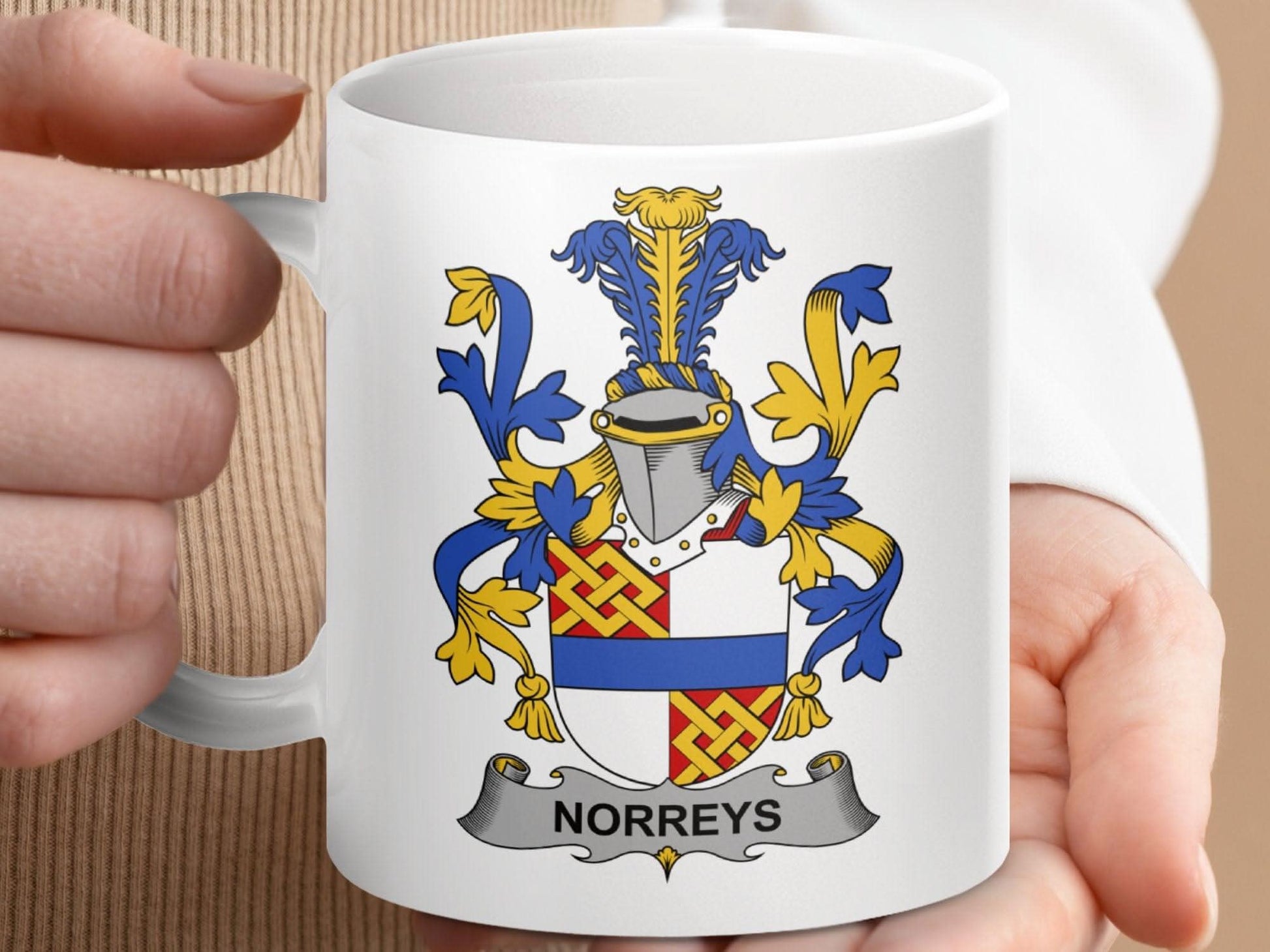 Norreys Family Crest Coat of Arms Design Mug - Celtic Ancestry Gifts