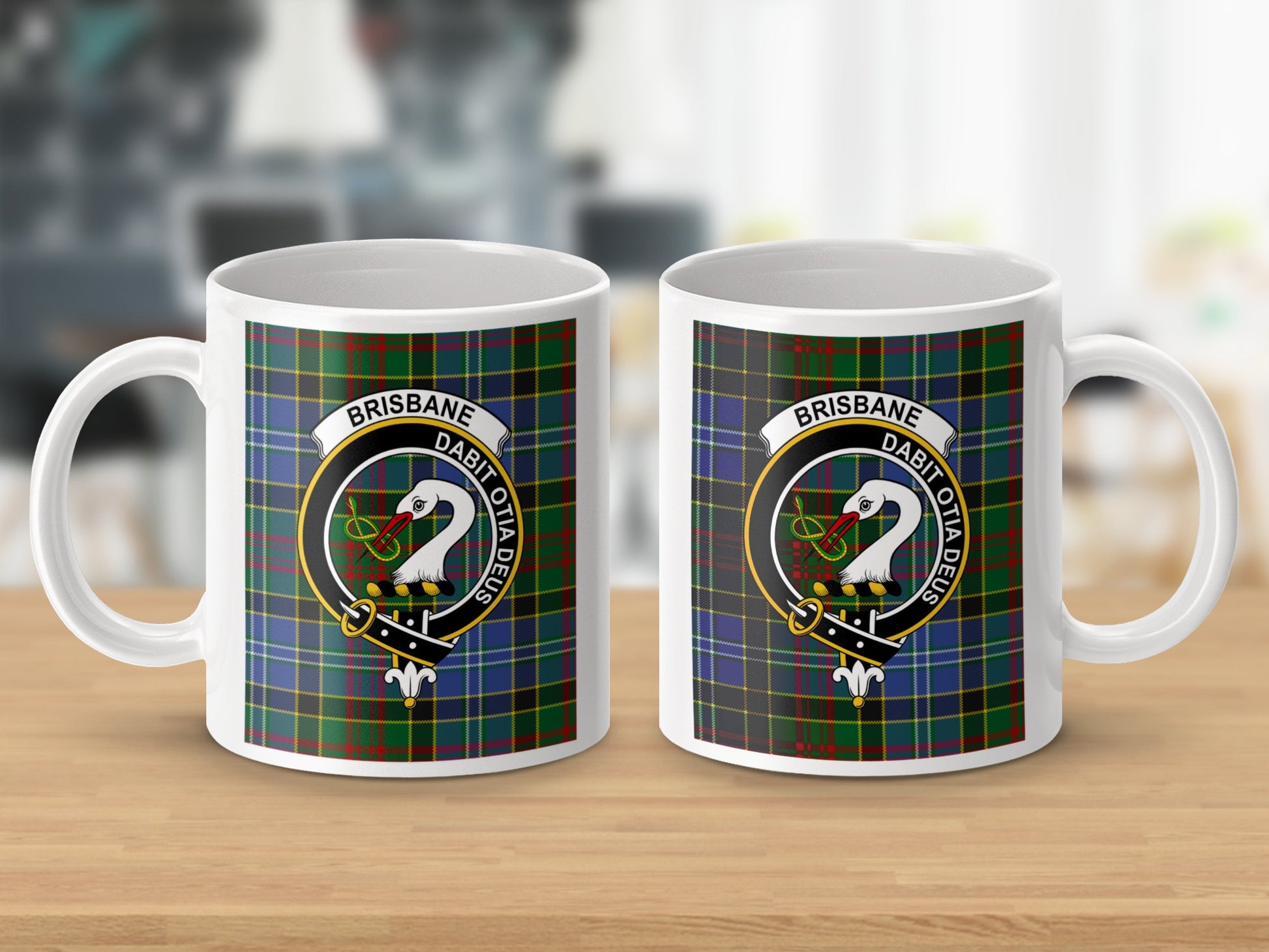 Traditional Brisbane Clan Crest Plaid Design Mug - Living Stone Gifts