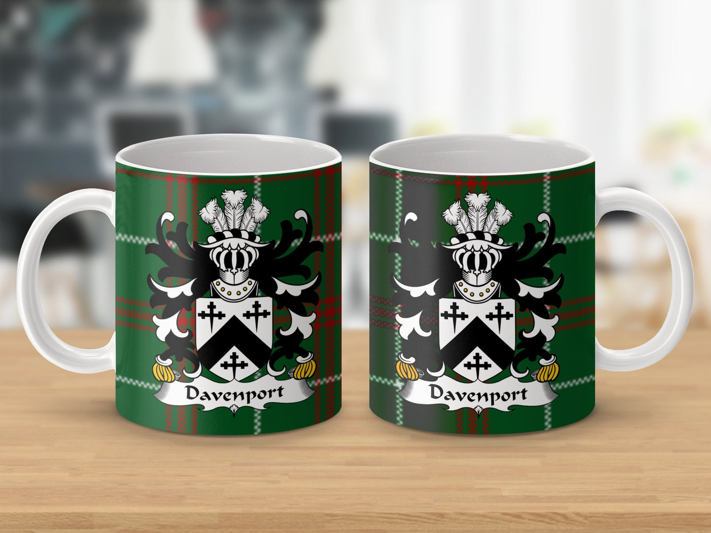 Davenport Welsh Surname Coat of Arms Tartan Mug - Living Stone Gifts