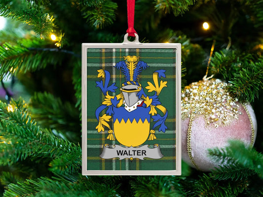 Walter Family Crest on Green Plaid Ornament product