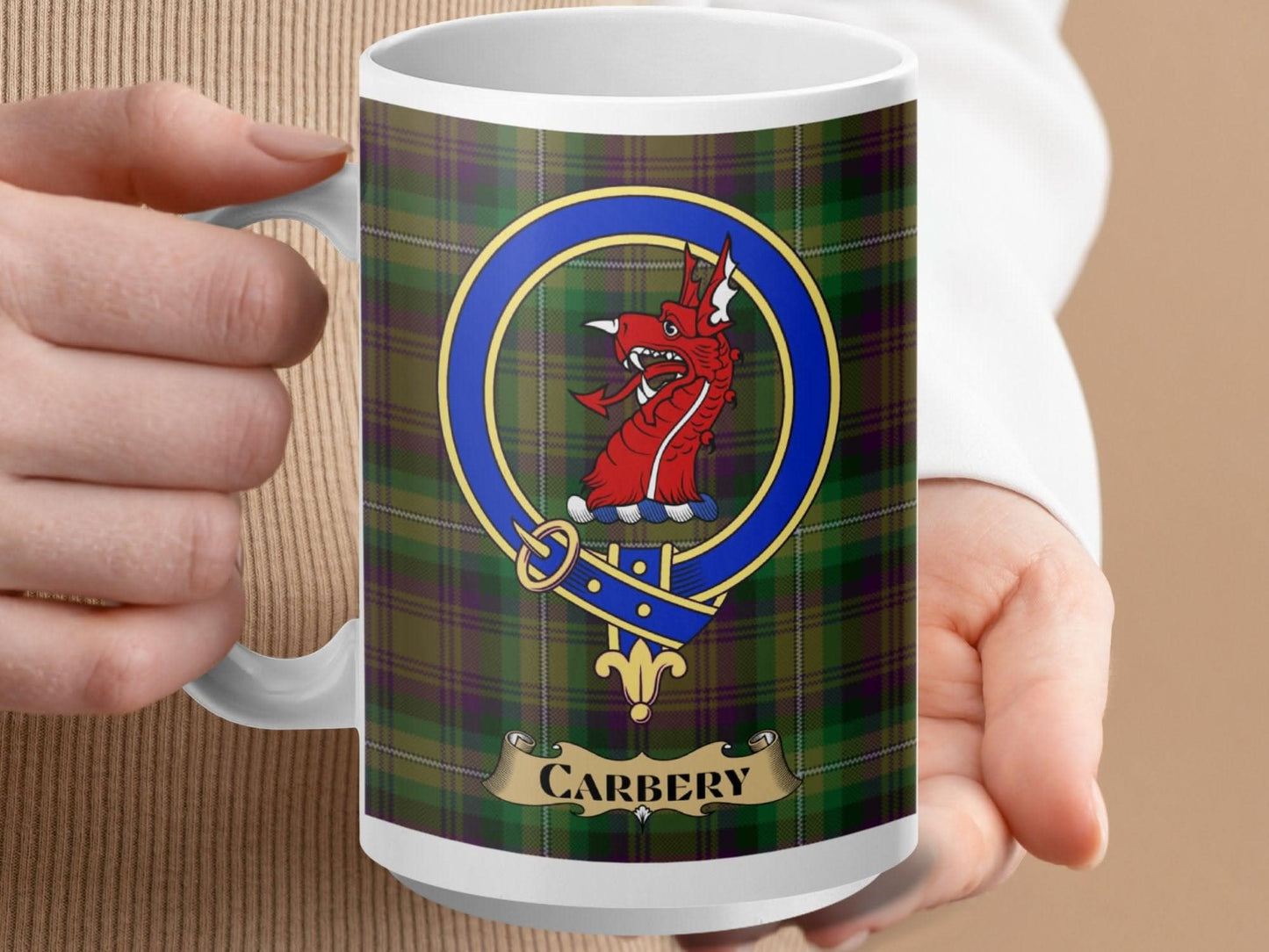 Clan Carbery Scottish Tartan with Dragon Emblem Mug Product