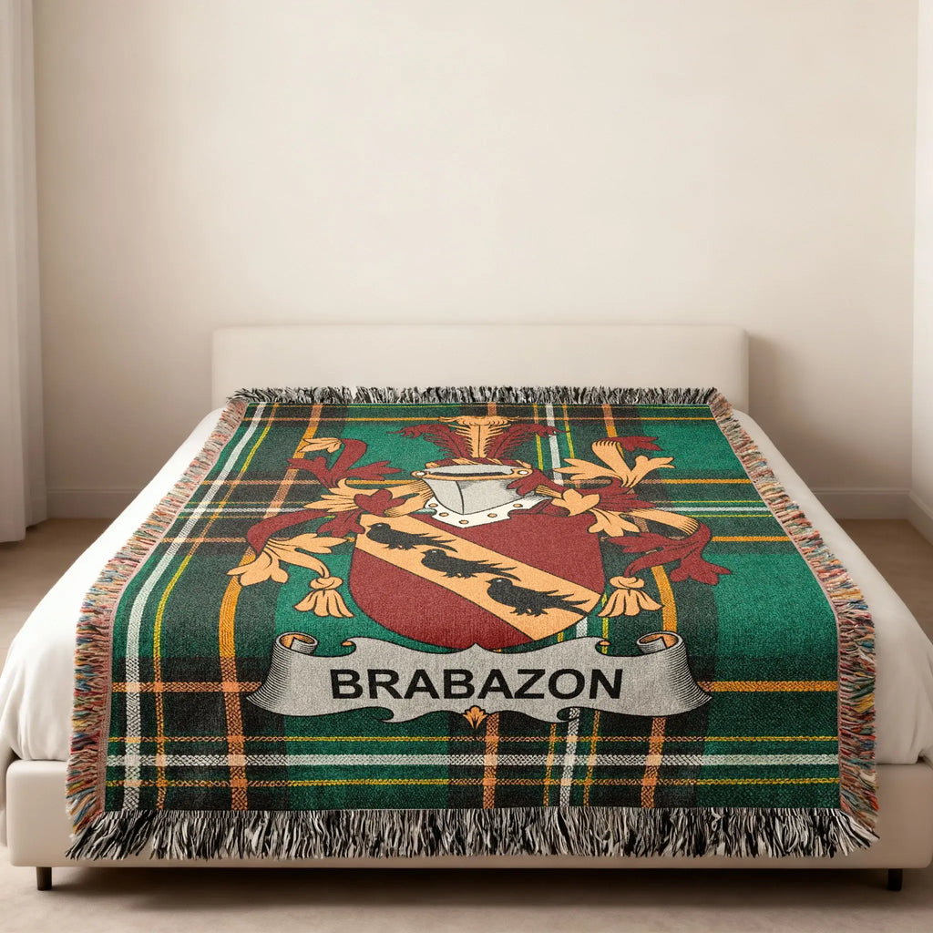 Brabazon Family Crest Green Plaid Fringed Blanket product type