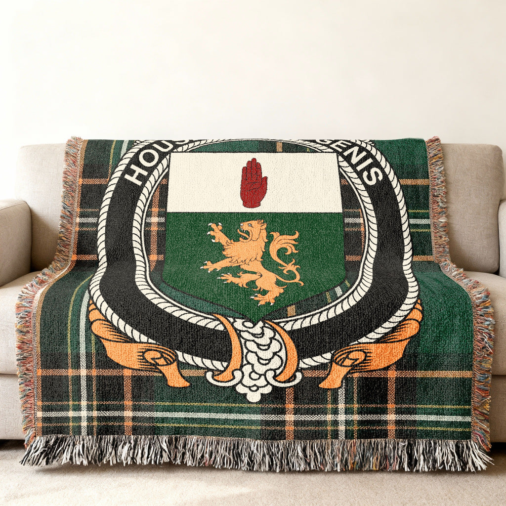 MacGenis Irish National Tartan woven blanket displayed on a sofa