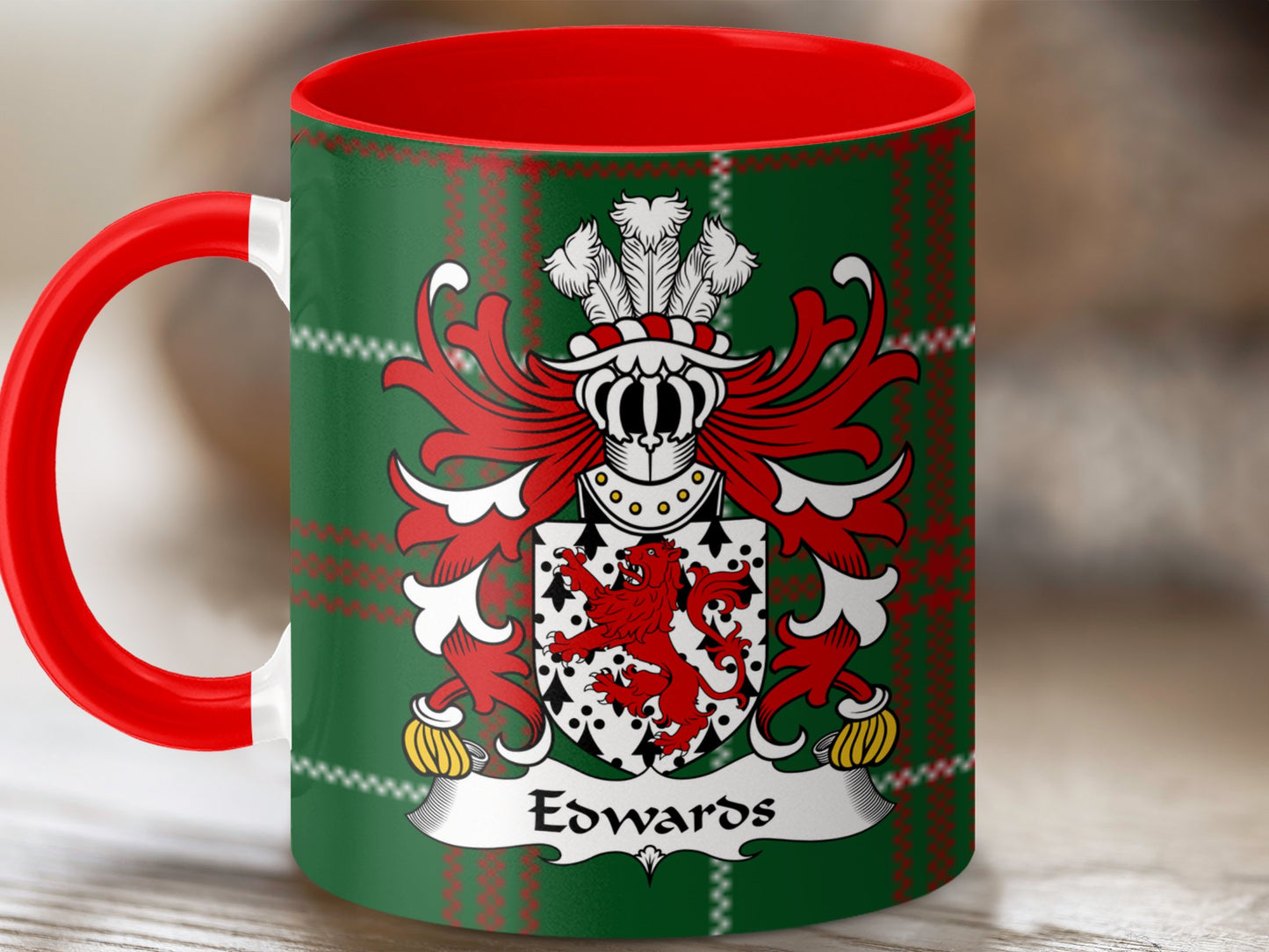 Edwards Welsh Surname with Coat of Arms Tartan Print Mug - Living Stone Gifts