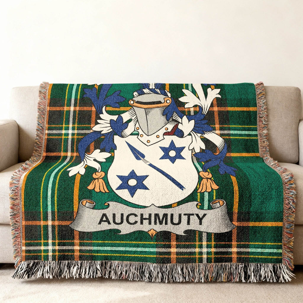 Auchmuty Green Plaid Crest Throw Blanket product type