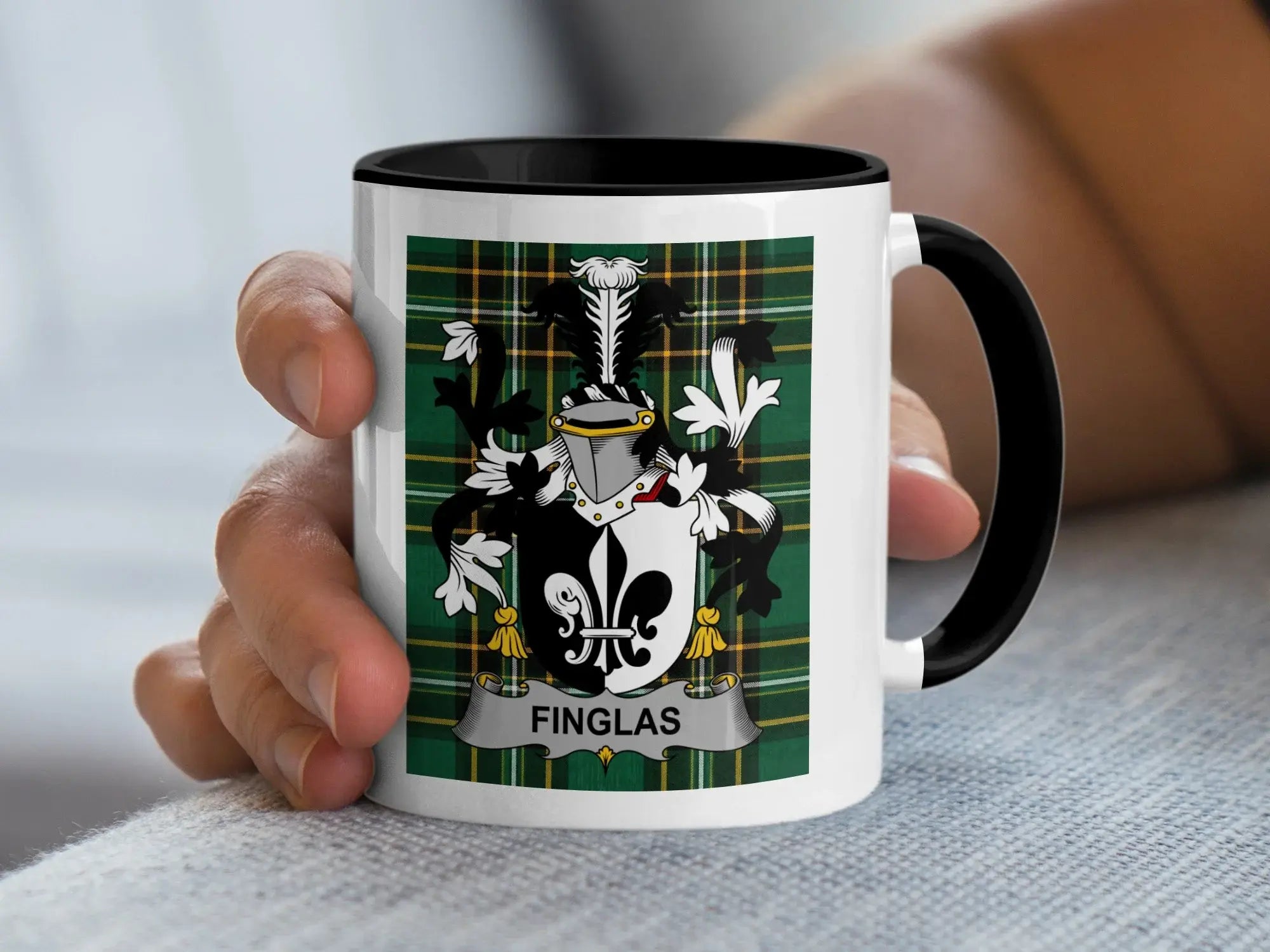 Finglas Irish family crest black accent mug