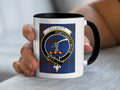 Elliott clan tartan accent mug — Fortiter et Recte crest on glossy ceramic, black handle