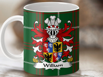 William Coat of Arms on Welsh National Tartan Background Mug - Living Stone Gifts