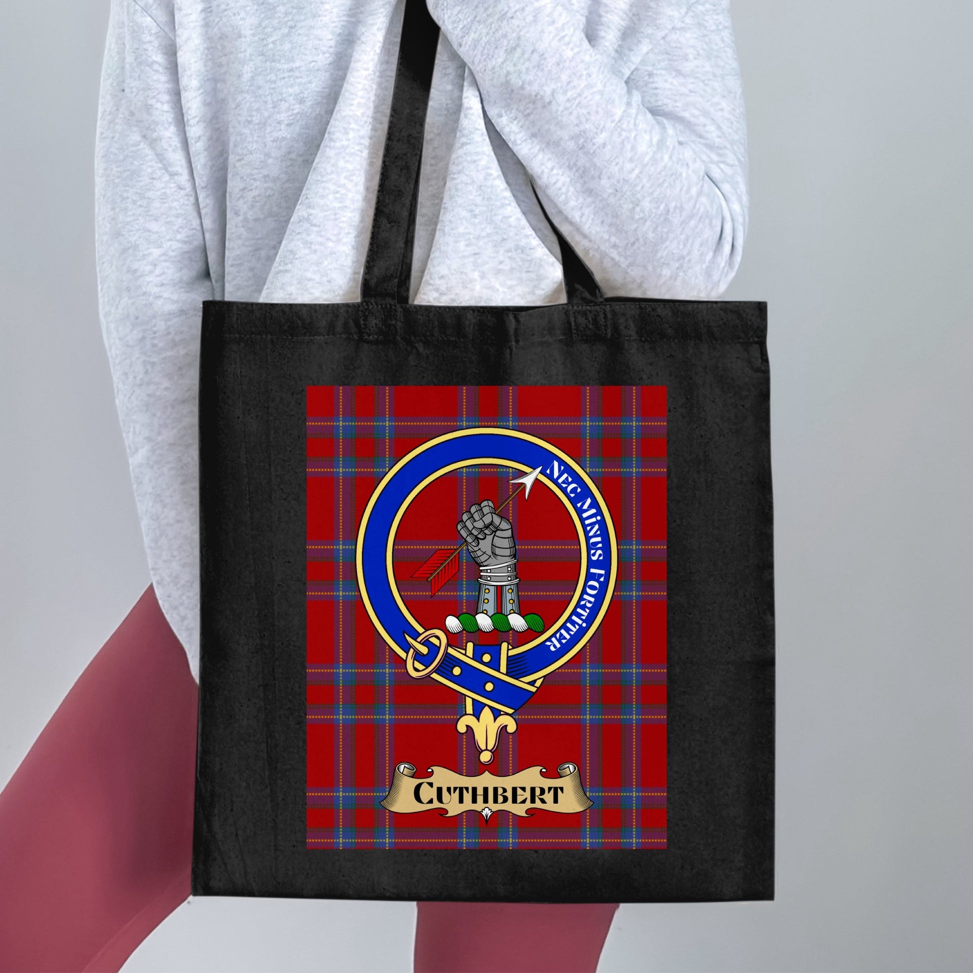 Cuthbert Clan Crest on Tartan Scottish Design Tote Bag - Living Stone Gifts