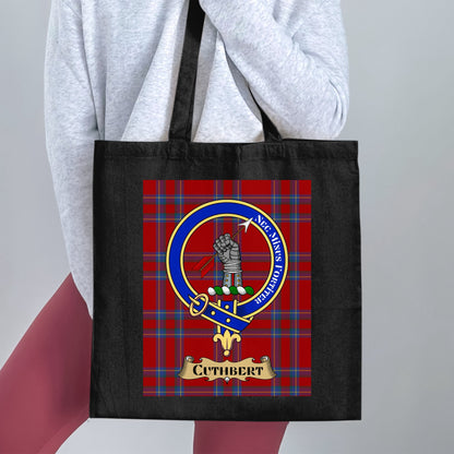 Cuthbert Clan Crest on Tartan Scottish Design Tote Bag - Living Stone Gifts