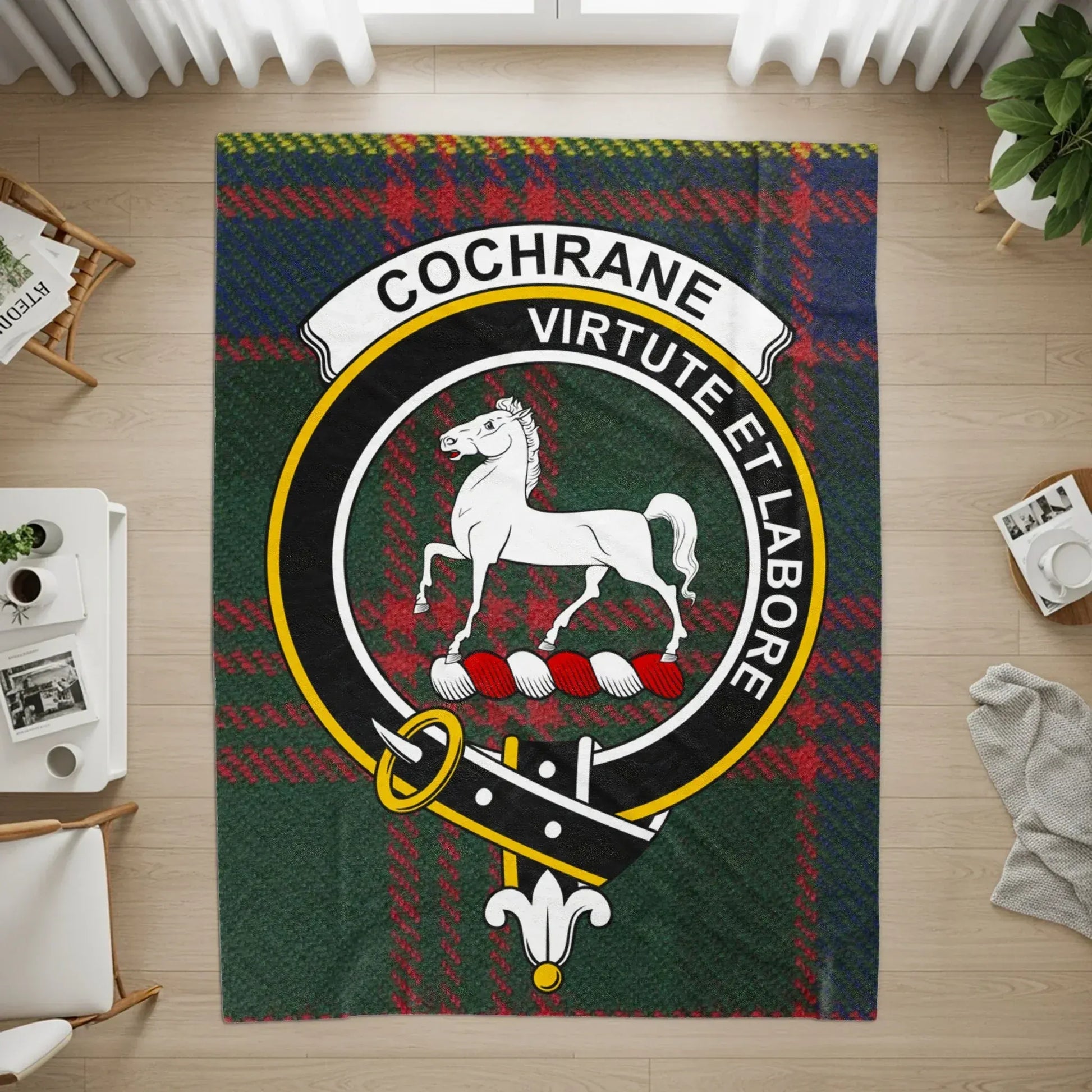 Cochrane Virtute et Labore Crest Tartan Rug product