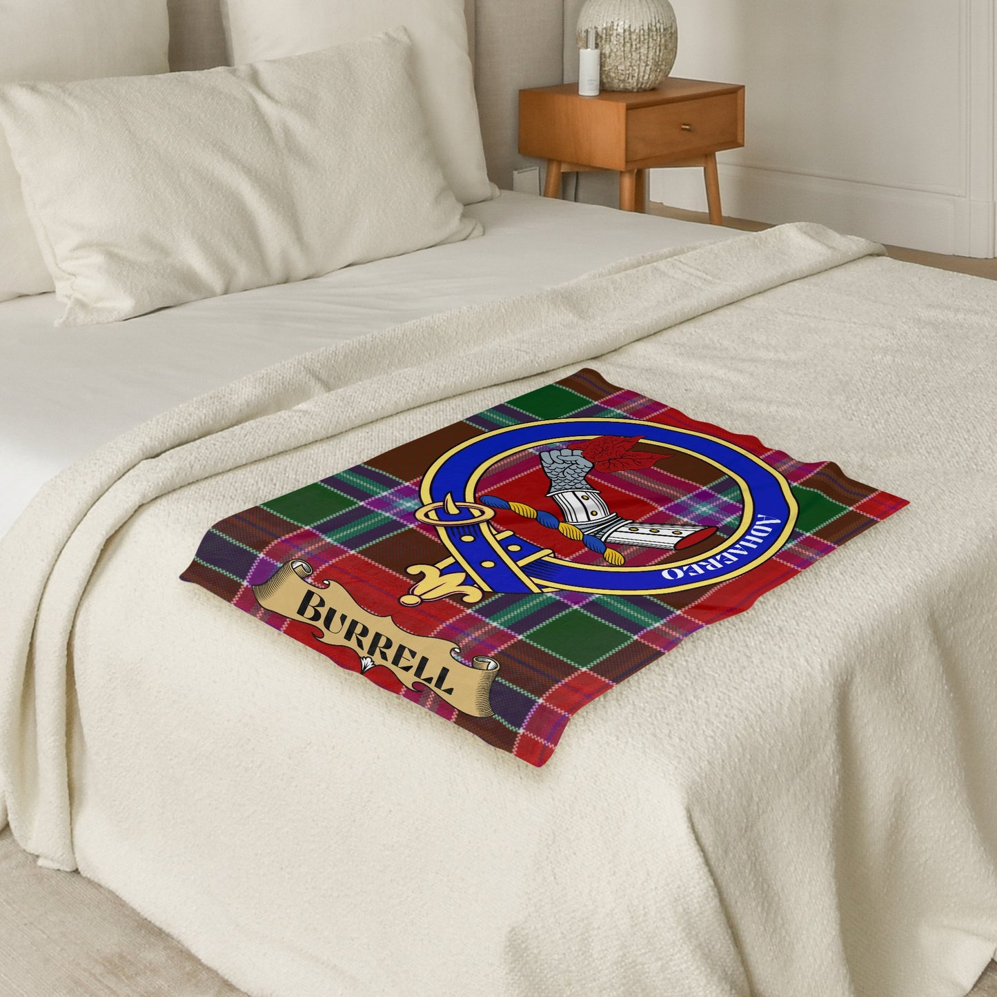 Scottish Clan Burrell Crest Tartan Throw Blanket - Living Stone Gifts