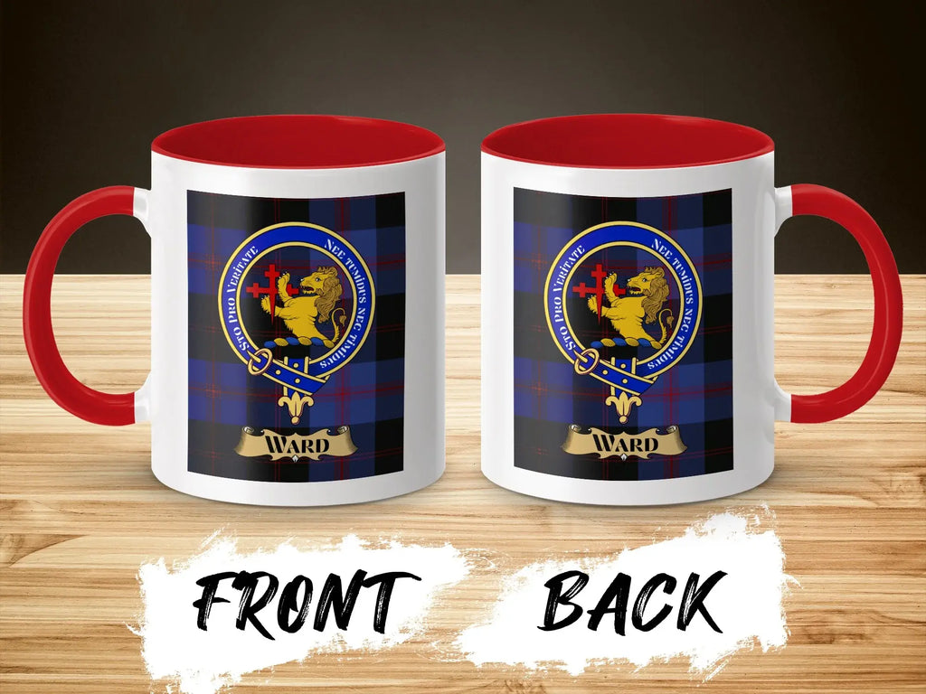 Ward tartan-background crest mug shown as a heritage gift
