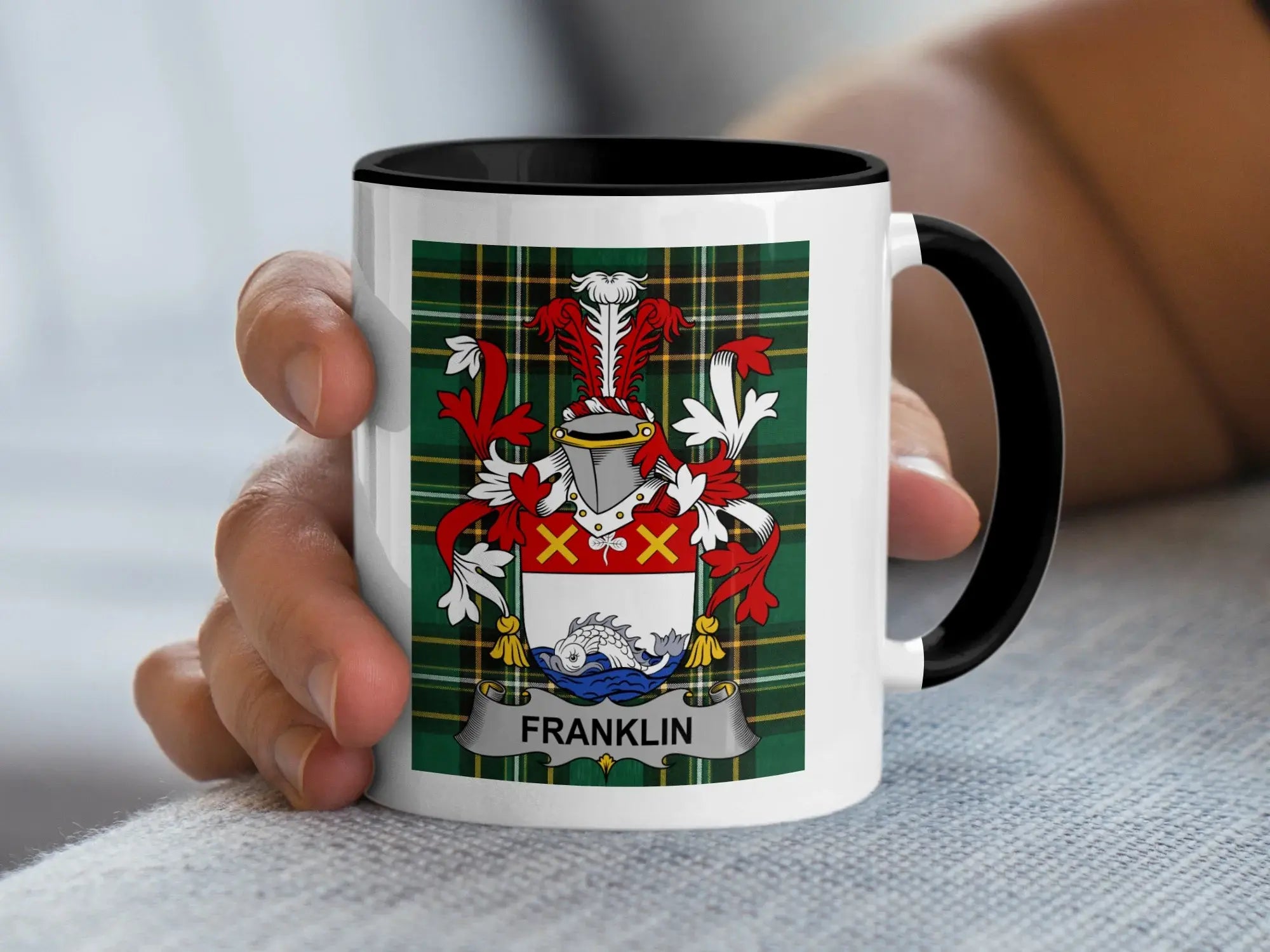 Franklin Irish family crest black accent mug