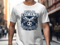 T-shirt with Scotland, bagpipes, soccer ball, and text "WE'LL BE COMING".