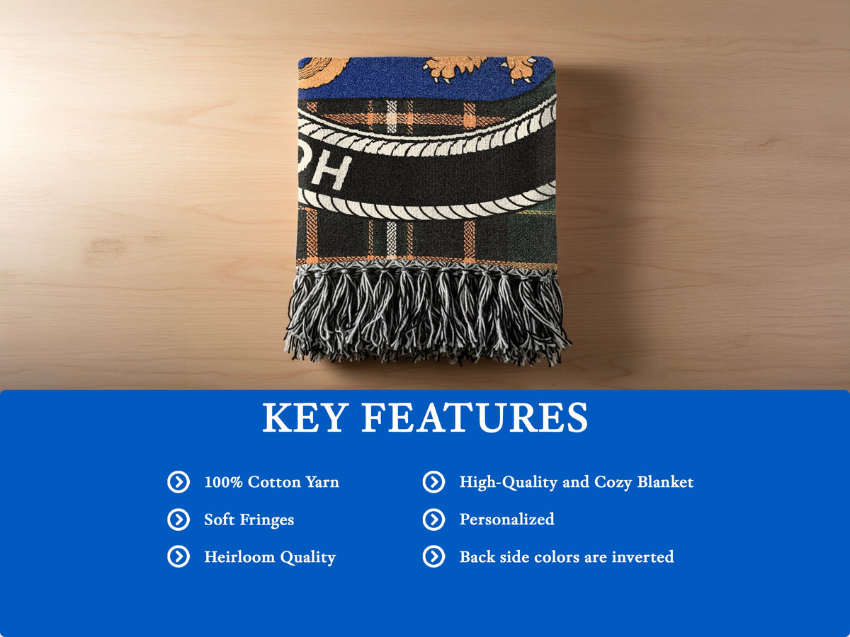 MacGovern cotton woven blanket detail with decorative fringed edges