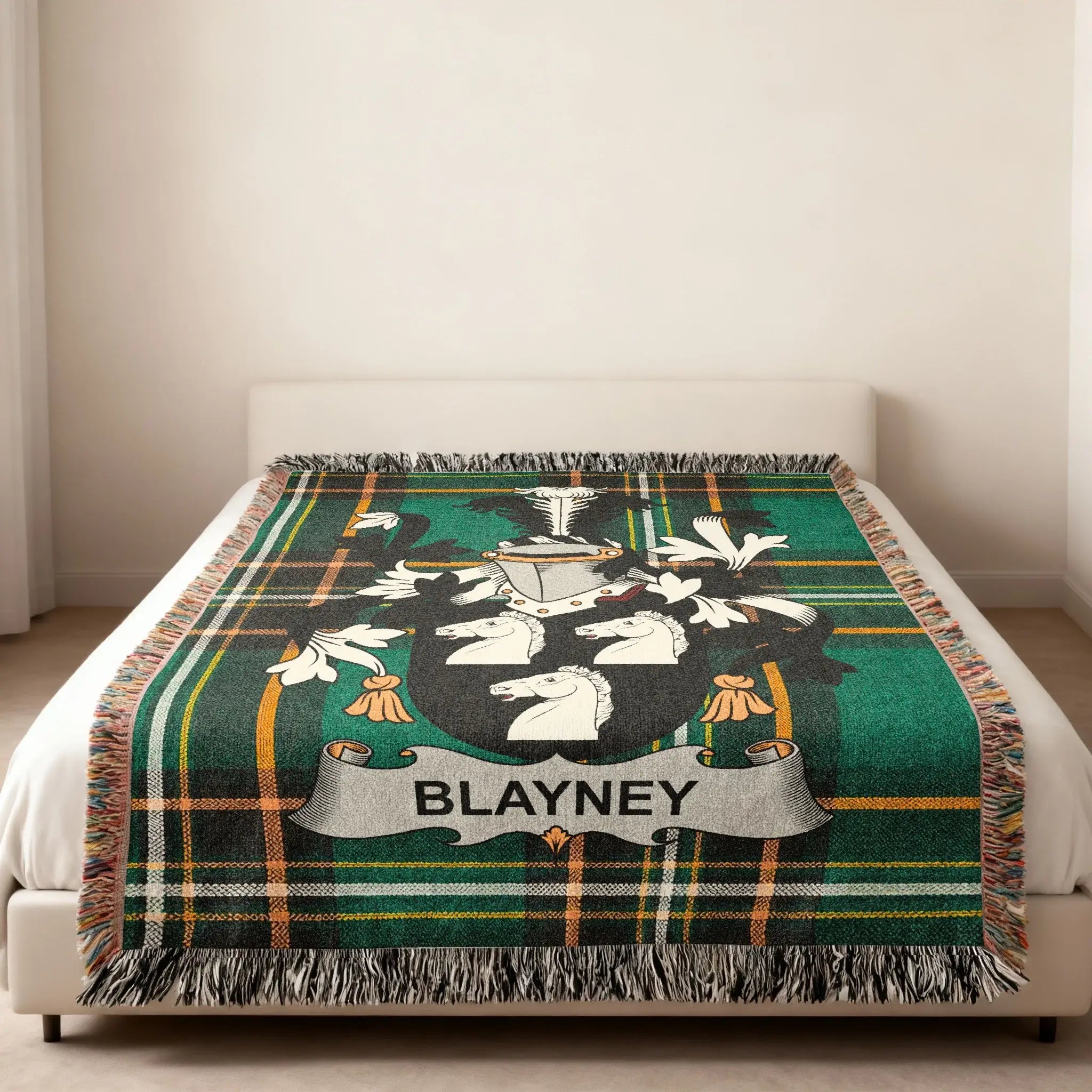 Blayney Family Crest Green Plaid Throw blanket
